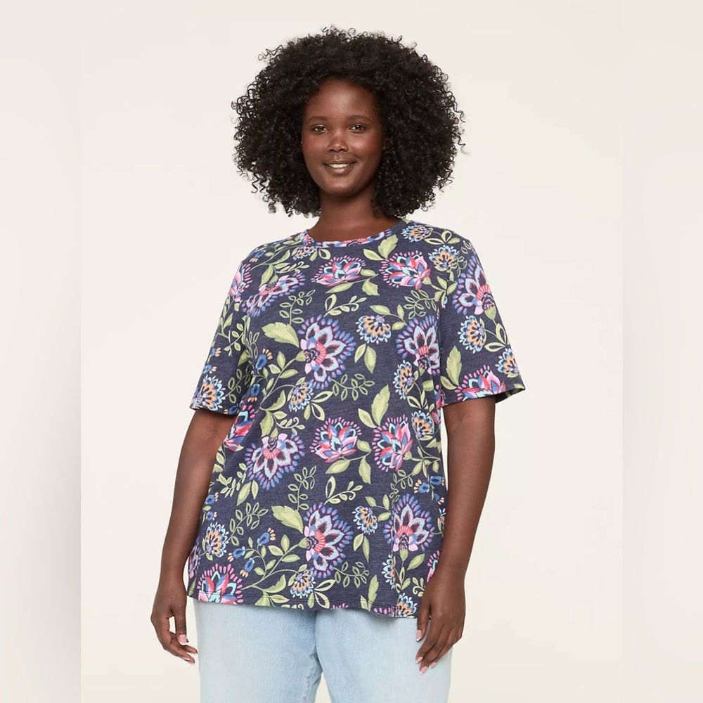 💙 NWOT Lane Bryant Perfect Sleeve Crew Neck – Navy Floral 💙